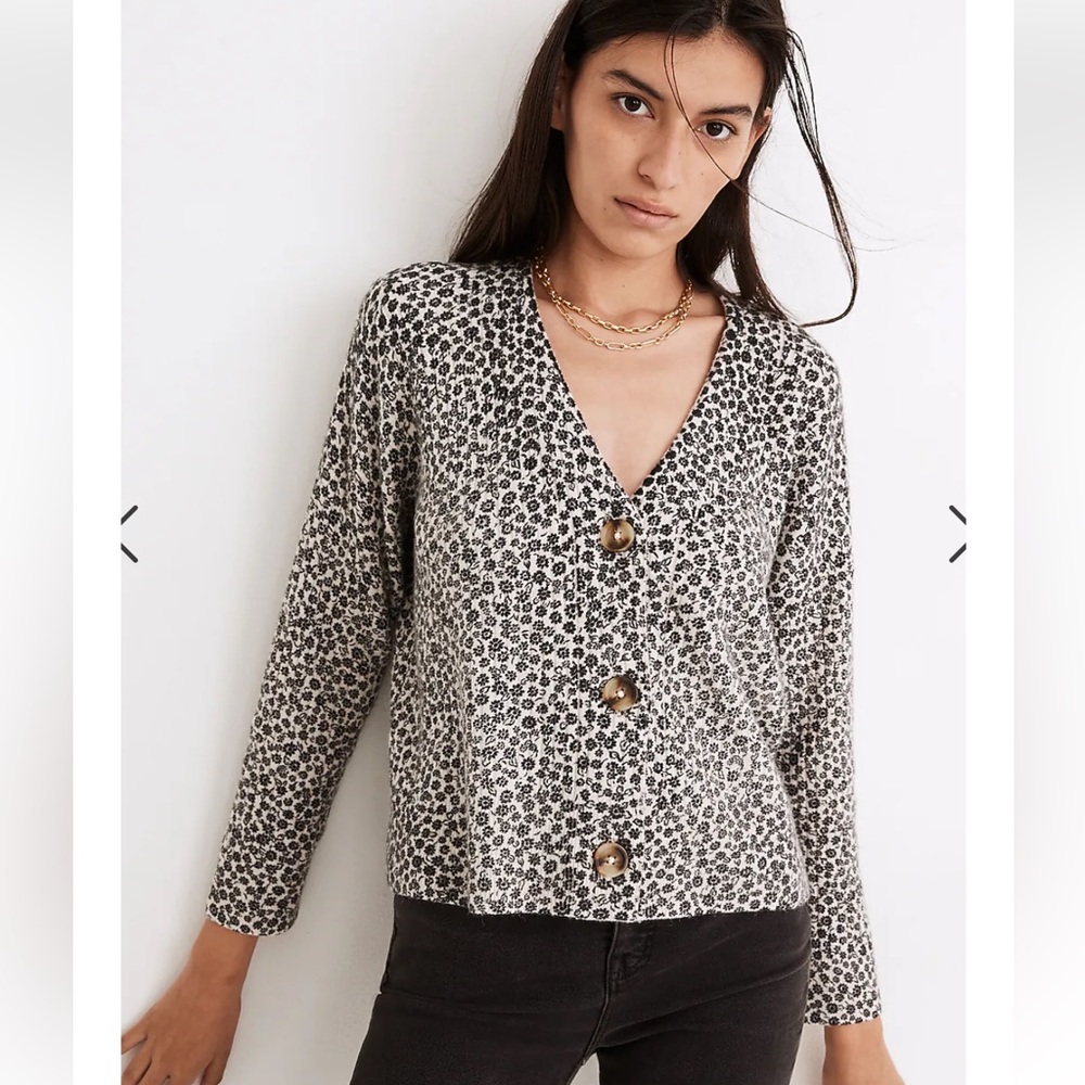 Madewell Vintage Ditsy Cameron Ribbed Cardigan Sweater in Coziest Yarn size XS